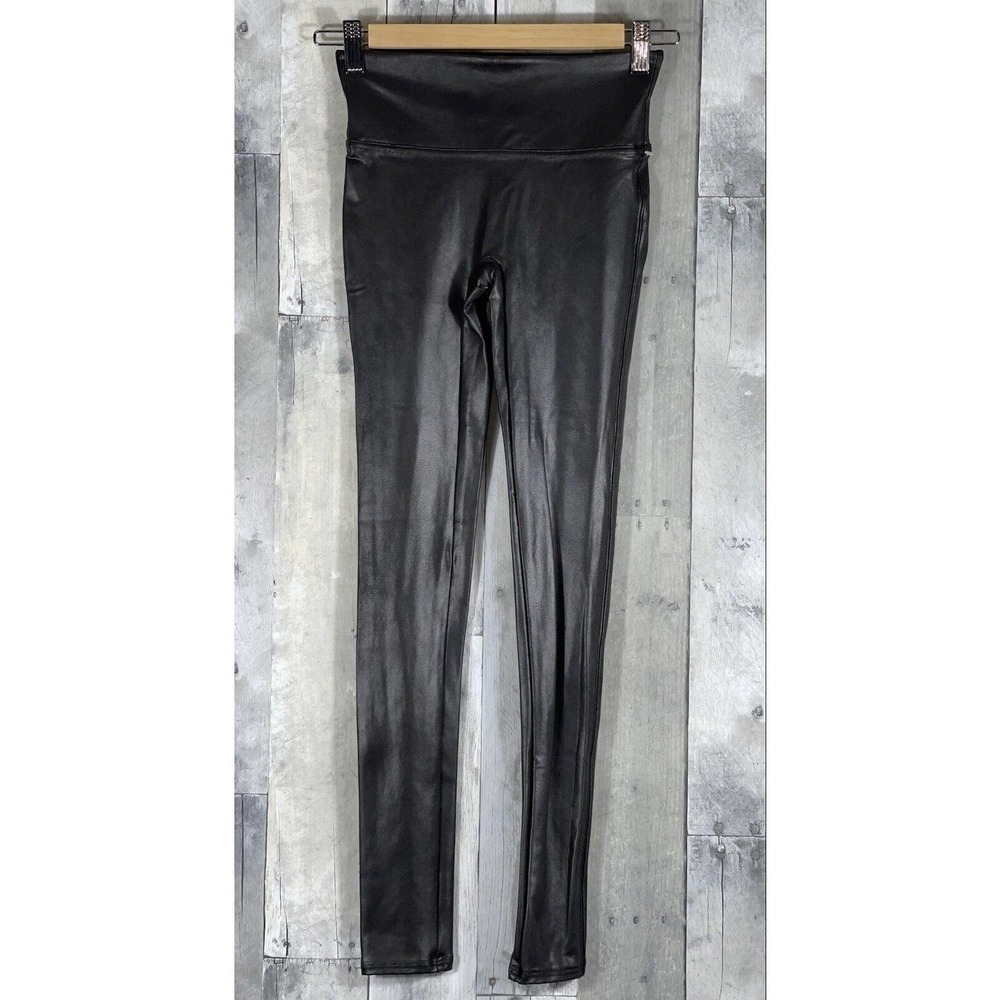 SPANX FAUX LEATHER LEGGINGS ( 2437 ) BLACK , SIZE - XS